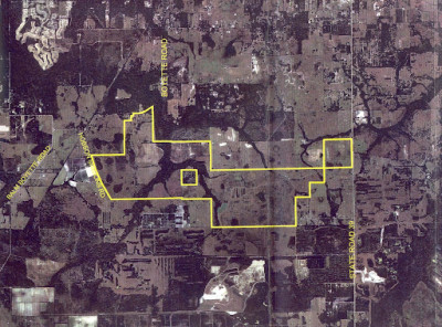 Satellite view of 2,500 acres in Southwest Florida involved in a litigation case.