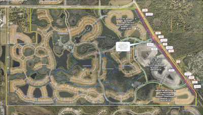 Satellite image of alarge tract of land under development for single family homes.